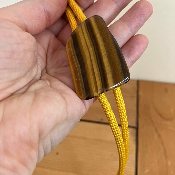 Tiger's Eye Gemstone Bolo Tie Western String Tie Yellow Cord - Picture 3 of 8